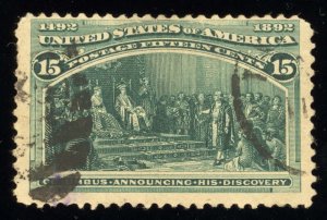 US Scott 238 Used 15 Cent Dark Green Columbian Expo 1893  Lot T896 bhmstamps