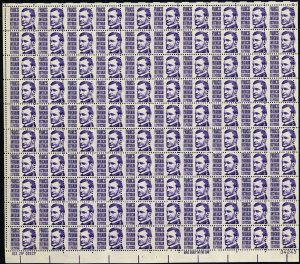 1281, MNH 3¢ RARE Misperfed Sheet of 100 Stamps Freaky Error - Stuart Katz