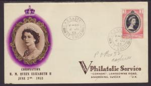 Saint Lucia 156 QEII Coronation 1953 Typed FDC