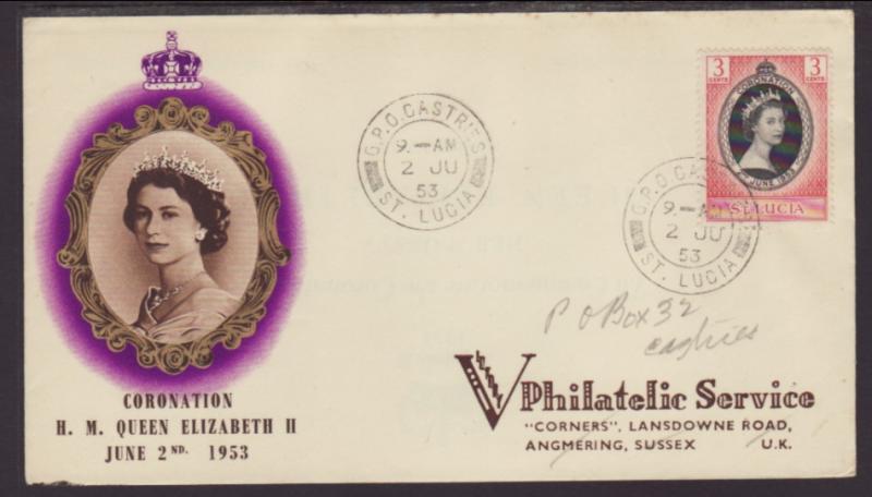 Saint Lucia 156 QEII Coronation 1953 Typed FDC