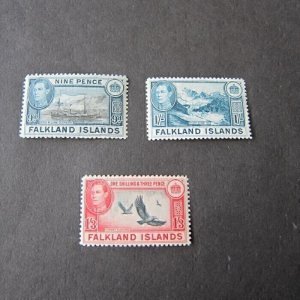 Falkland Islands 1938 KGVI Sc 90-92 MH