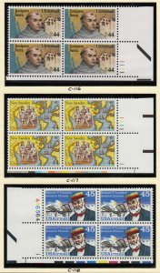 1985 Junipero Serra, New Sweden, Langley MNH Sc C116 C117 C118 plate blocks