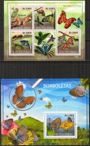 Sao Tome and Principe 2009 Butterflies sheet + S/S MNH