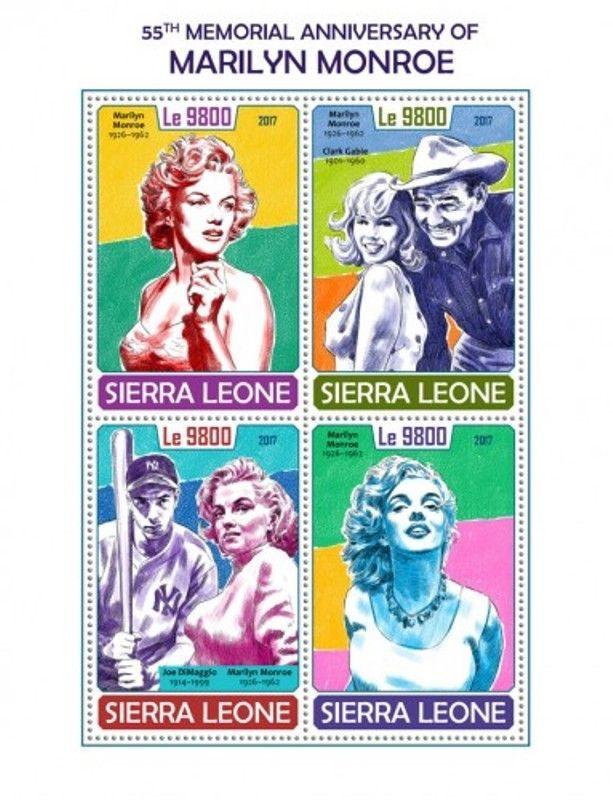 Sierra Leone - 2017 Marilyn Monroe - 4 Stamp Sheet - SRL171016a