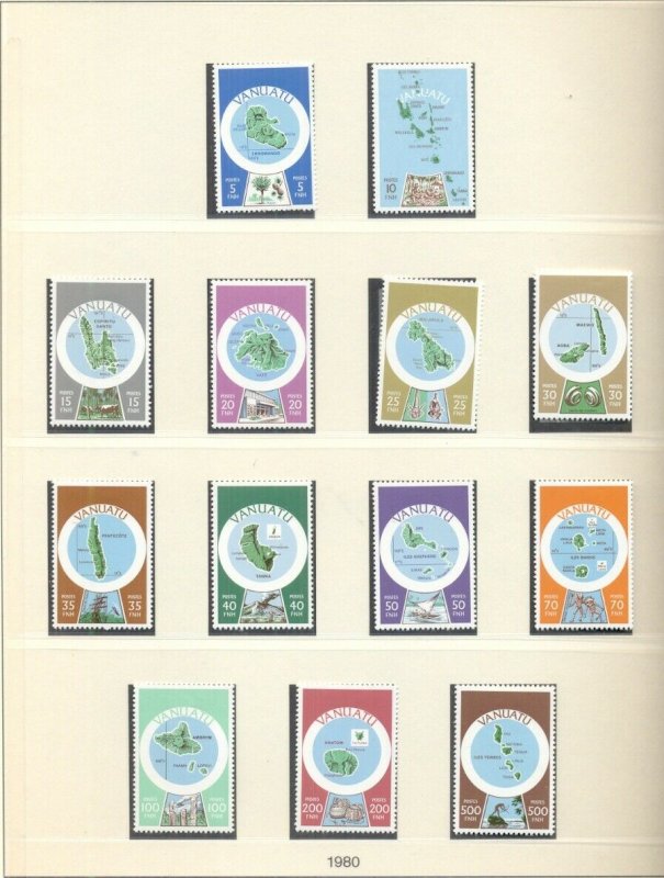 VANUATU 1980-1989 ON LINDNER HINGELESS PAGES, NEARLY COMPLETE 