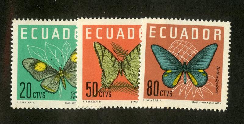 ECUADOR 711-713 MNH SCV $5.25 BIN $2.75 BUTTERFLIES