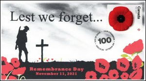 CA21-046, 2021,Remembrance Day, First Day of Issue, Pictorial Postmark, Poppies