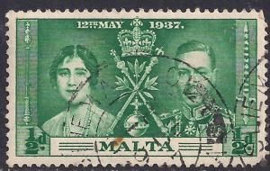 Malta 1937 KGV1  1/2d Coronation Green used stamp ( F1105 )