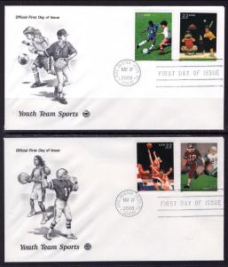 US 3399-3402 Youth Team Sports PCS U/A Set of Two FDC