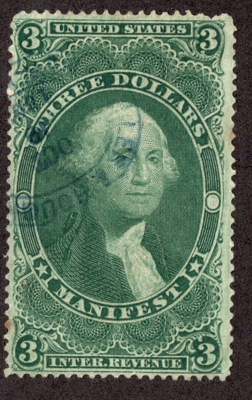 US #R86c Three Dollar Manifest Revenue Stamp *Minor Fault* ~jm-1088