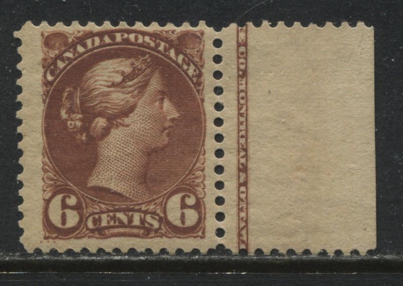 Canada 1888 6 cent red brown mint o.g. hinged with sheet margin 