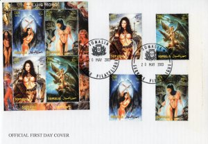 Somalia 2003 Luis Royo Pop-Art Nudes Paintings Set+Sheetlet Perforated FDC