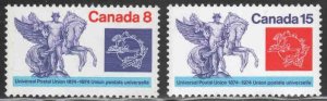 Canada #648-49 ~ Cplt Set of 2 ~ UPU, Mercury, Winged Horse ~ Mint, NH  (1974)