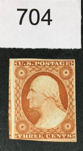 US STAMPS # 11 UNUSED NO GUM CAT. $100 LOT #704