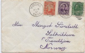 1927 Vidora, Canada to Trondheim, Norway 2c Admiral, 1c & 5c Confed. ... (56855)