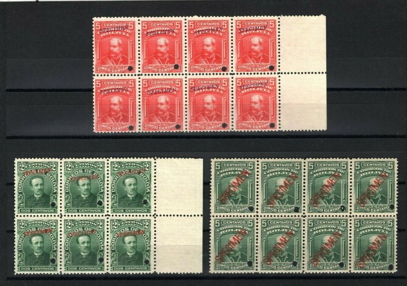 BOLIVIA ABNCo. Stamps *SPECIMEN* 2 & 5 Centavos Margin Blocks{8,8,6} UM MNH MF84