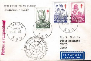 Finland 1958 Scott B148-B150 Anti-TB Semi-Postals (3) First Flight- KLM- Tokyo