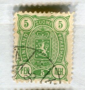 FINLAND; 1889 early classic issue fine used 5p. value, P 12.5 large holes