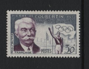 France  #817  MNH  1956  Olympic stadium and founder of Games de Coubertin