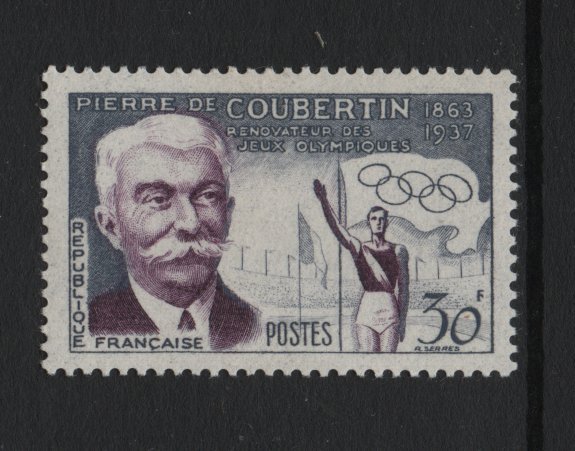 France  #817  MNH  1956  Olympic stadium and founder of Games de Coubertin