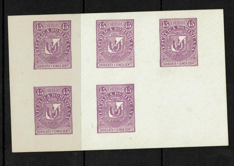 Dominican Republic 1880 45c Violet Essay Block of 5 / Diag. Laid Paper - S7527