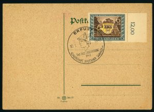 GERMANY Mi#828 Sc#B215 First Day Issue ERFURT Special Postmark 1943 Stamp Day