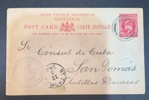 1908 Gibraltar Postcard Cover Violet Handstamp Consul Consulate