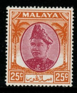 MALAYA SELANGOR SG103 1949 25c PURPLE & ORANGE MTD MINT