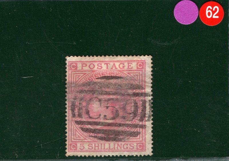 GB QV High Value SG126 5s Plate 1 Cat £675- USED ABROAD *C59*Jacmel HAITI PRED62