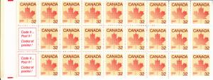 Canada 1984 Booklet BK85b Sc #924ai Pane of 25 32c Maple Leaf with 2 labels 1...