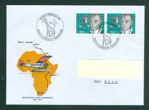 Switzerland. Flight Cover 1977. Zurich-Nairobi. Aviation Pioneer. Pair,Sc# 620.