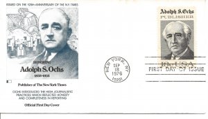 US Scott #1700, First Day Cover 9/18/76 New York Single Ochs
