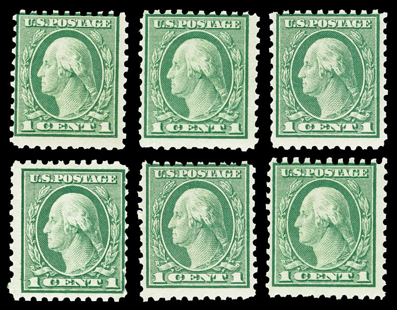 Six Scott 543 1920 1c Washington Perf 10 Mint NH Cat $10.50