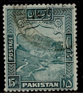 PAKISTAN GVI SG42, 15r blue-green, USED. Cat £32.