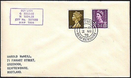 GB SCOTLAND 1970 cover Clyde Steamer cachet M/V LION, Greenock cds.........13907