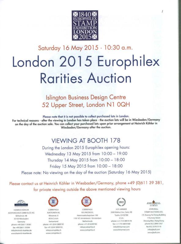 London 2015 Europhiex Rarites Auction Catalog