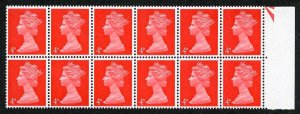 U14 4d Bright Vermillion ERROR EXTRA Phos Band on columns 11/12 in Block of 12