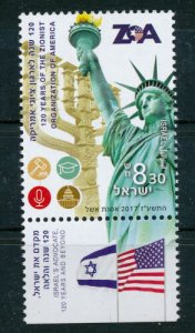 ISRAEL 2017 120th Z.O.A STAMP STATUE OF LIBERTY + MENORAH  MNH 