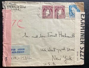 1943 Cork Ireland Airmail Dual Censored Cover To New York USA