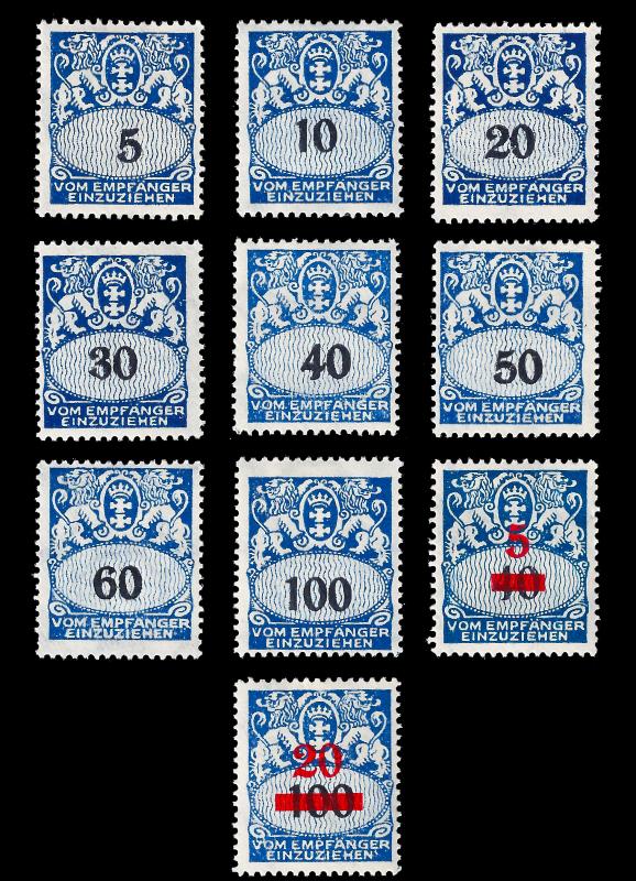 Danzig 1923-38 Postage dues Sc J30-42 (less 32, 39, 41)