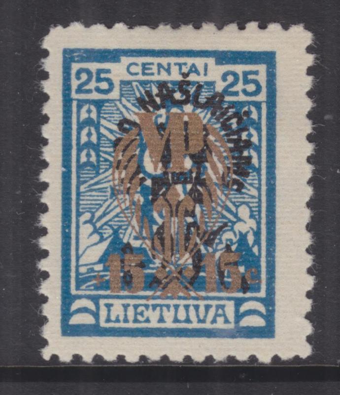 LITHUANIA, 1926 War Orphan's Fund, no watermark, 15c.+15c. on 25.+25c., lhm.