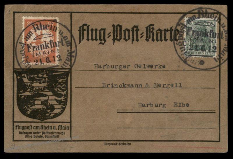 Germany 1912 Zeppelin Schwaben Si11.2.21 Vg Frankfurt Airmail Cover Flugpo 89361