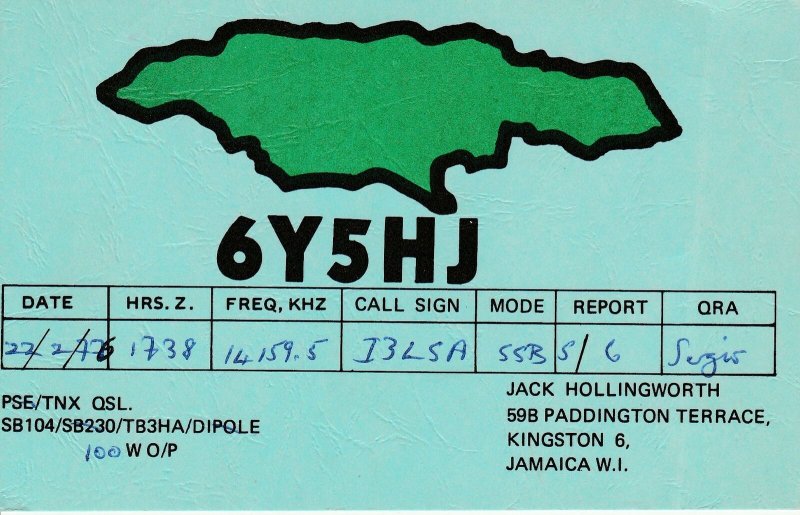 7433 Amateur Radio QSL Card  KINGSTONE JAMAICA