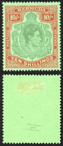 Bermuda SG119a 10/- Bluish Green and deep red/green M/M Cat 200 pounds