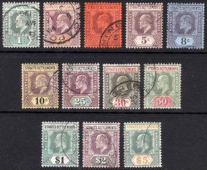 Straits Settlements 1902 1c-$5 EVII Crn CA Scott 93-104 SG 110-122 VFU Cat $388