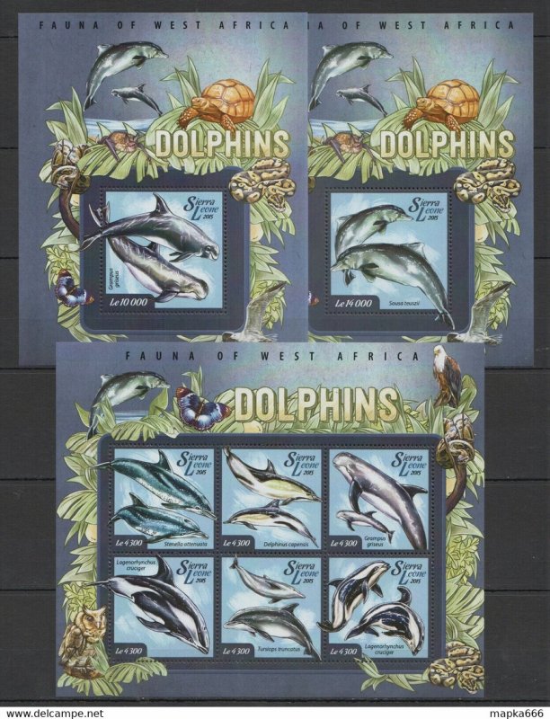 2015 Sierra Leone Dolphins Fauna Marine Life 1Kb+2Bl ** Stamps St578