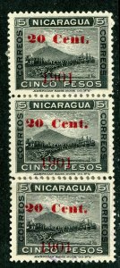 Nicaragua 1902 Momotombo 20¢ on 5P Black Sc # 151 Strip of 3!! Mint Y798