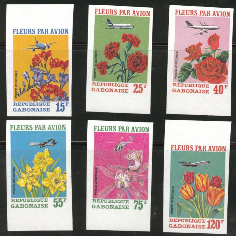 GABON Scott C109-111 MH* 1971 Imperforate flower Set