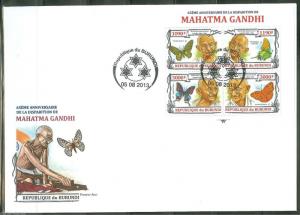 BURUNDI  2013 65th MEMORIAL ANNIVERSARY OF MAHATMA GANDHI SHT BUTTERFLIES FDC