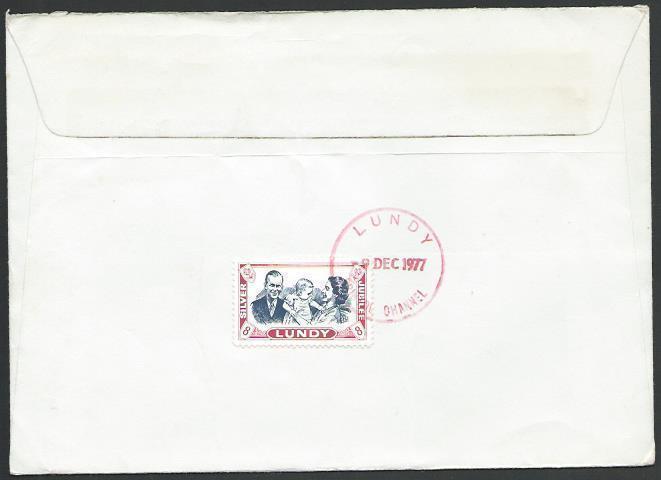 GB LUNDY 1977 cover, 8p Jubilee, DELAYED BY STORM..........................10649